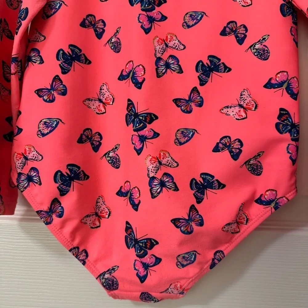 Kensie Girl Long - Sleeved Half - Zip Pink Butterfly Rashguard